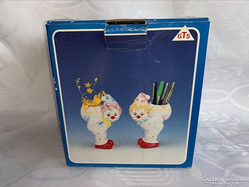 Kerámia bohóc ceruzatartók, ‘80-as évek, német, saját dobozában ajándékozható