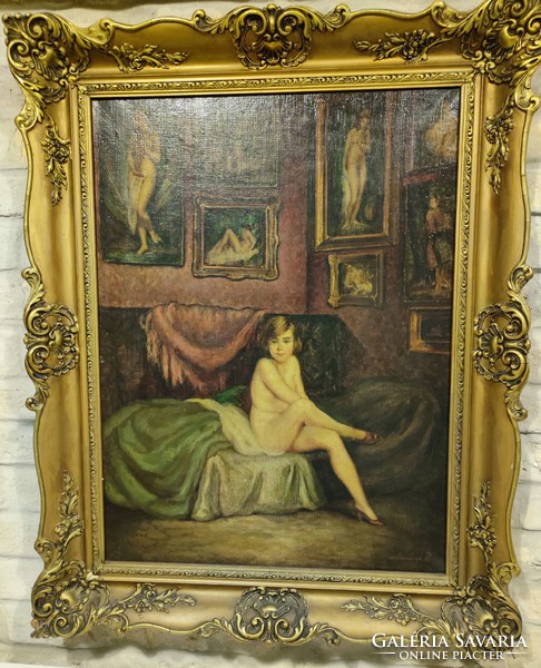 Merényi Rudolf (1893-1957) Műterem 80x60 cm + keret olaj-vászon