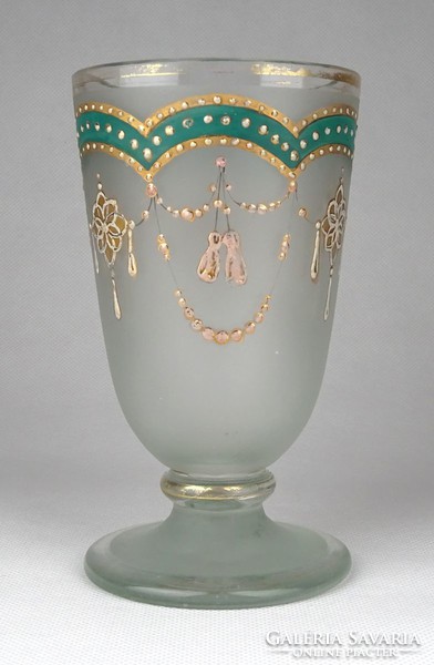 1F762 XIX. századi kézzel festett fújt üveg Bieder pohár 13.7 cm
