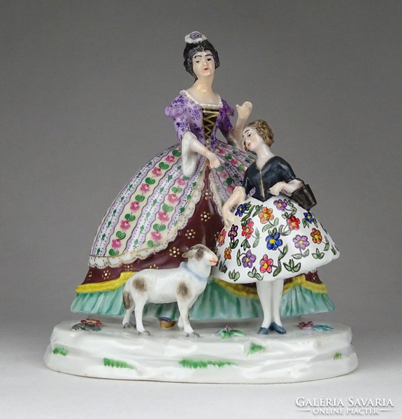 0Z878 antique marked sevres porcelain lady with lamb