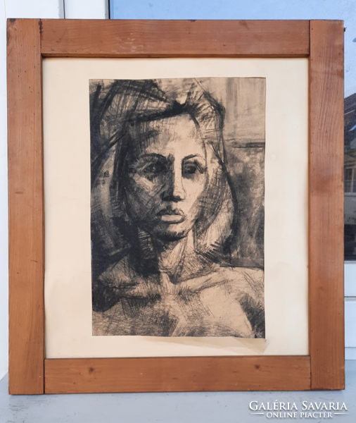 Female portrait (charcoal drawing 44x46cm)