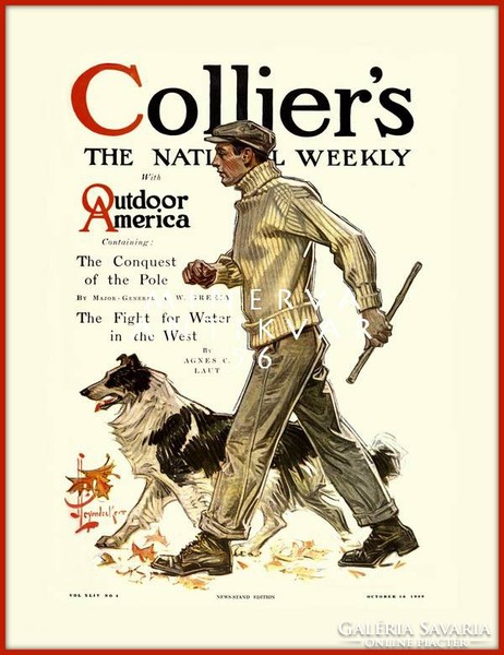 Amerikai magazin férfi őszi séta túra kutya collie skót juhász 1909 J.C.Leyendecker REPRINT plakát