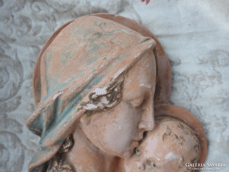 Madonna with your baby - antique ceramic wall sculpture