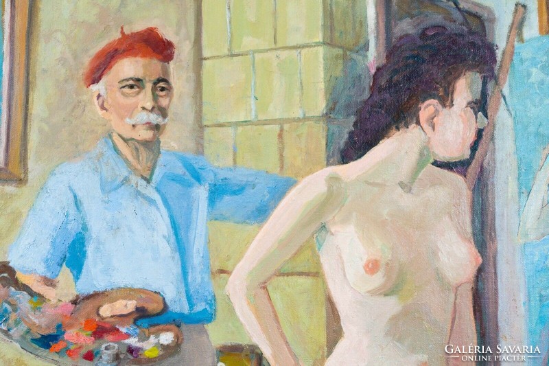 Attributed to János Tiszavölgyi, painting workshop with nude model