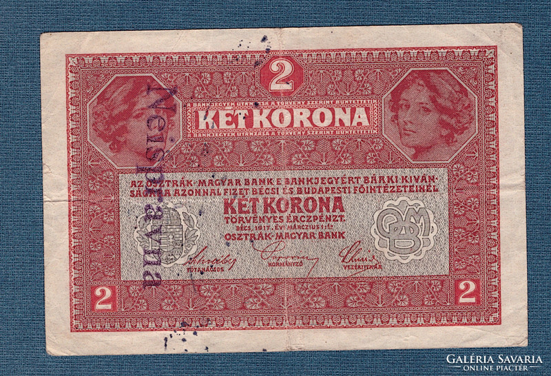 1919 2 Korona 1917  2 különböző bélyegzéssel