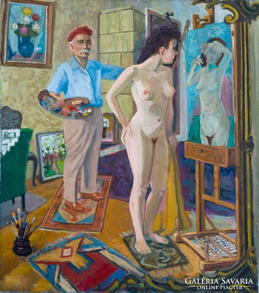 Attributed to János Tiszavölgyi, painting workshop with nude model