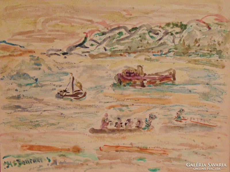 Szignózott akvarellfestmény külföldi művésztől a 60-70-es évekből