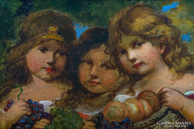 Zoltán Veress (1868-1935) three little girls with fruit baskets
