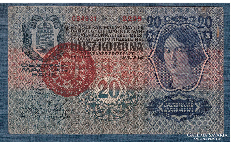 1920 20 Korona 1913 I. kiadás VF MAGYARORSZÁG bélyegzéssel