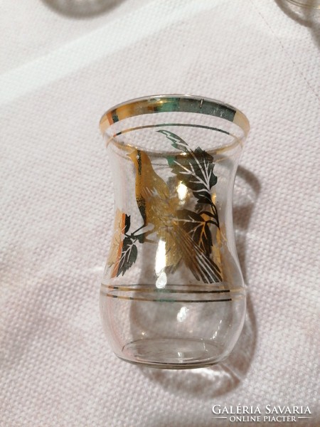 Very special, gilded bird pattern, hand-painted, 1 dl glasses in beautiful condition (4 pcs)