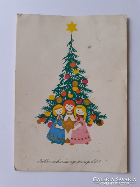Régi karácsonyi képeslap karácsonyfás rajzos levelezőlap