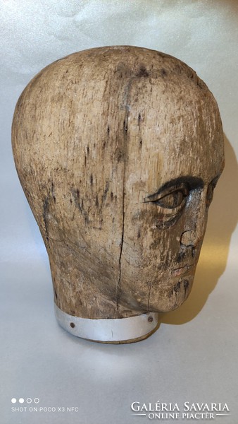Rare antique - millinery head - hand carved wooden hat wig pattern head sculpture from the 19th century