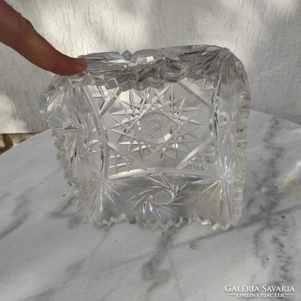Crystal centerpiece rotating polished beautiful cube shape.Retro, art deco