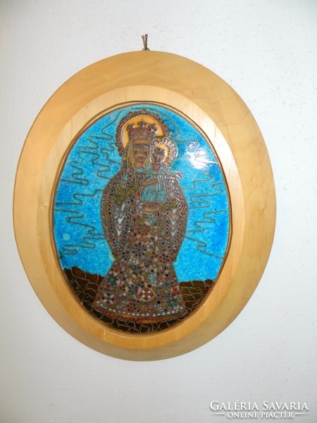Mother and child (Madonna) - Mária Mórocz fire enamel picture - with compartment enamel technique
