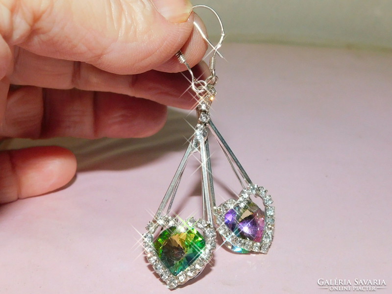 Sparkling Rainbow Crystal Heart Earrings 5.5 Cm
