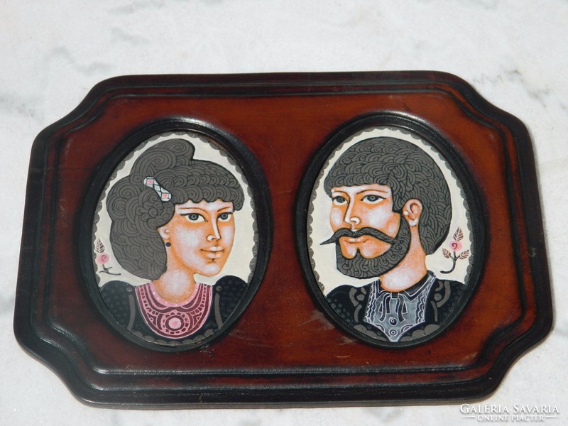 Stefaniay edit fire enamel picture in leather frame: couple