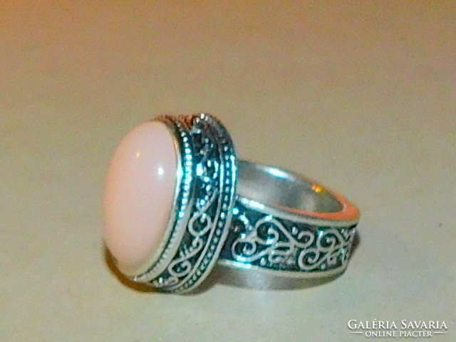 Pink stoned Tibetan silver ring number 8