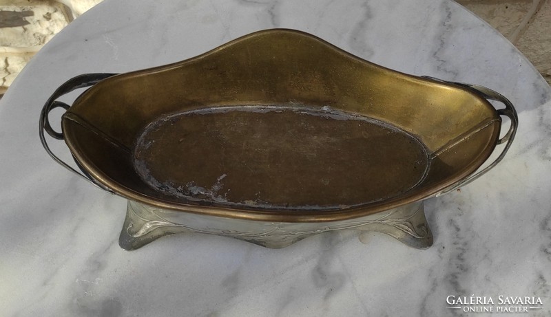 Beautiful Art Nouveau tin centerpiece, copper-plated table ornament!
