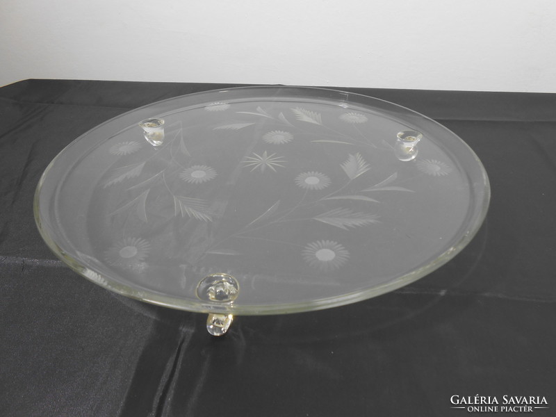Antique 3-legged polished glass cake bowl