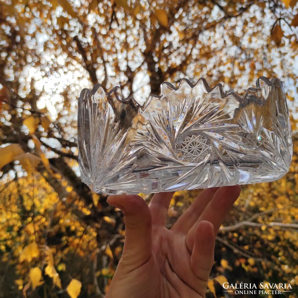Crystal centerpiece rotating polished beautiful cube shape.Retro, art deco