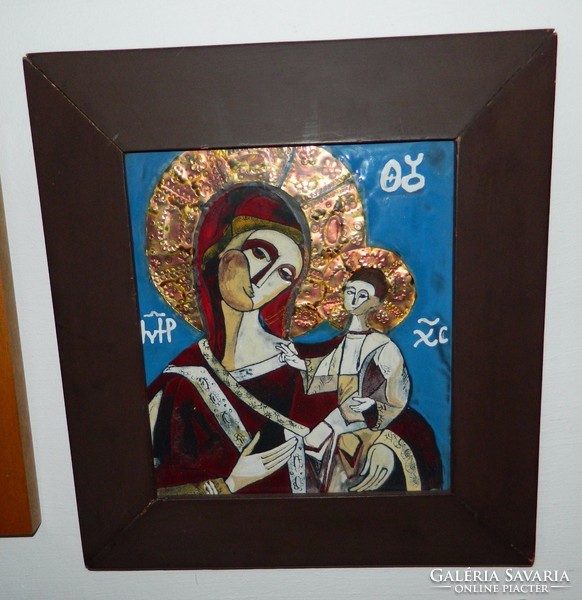Béni Mária tűzzománc kép Szűz Mária Jézussal
