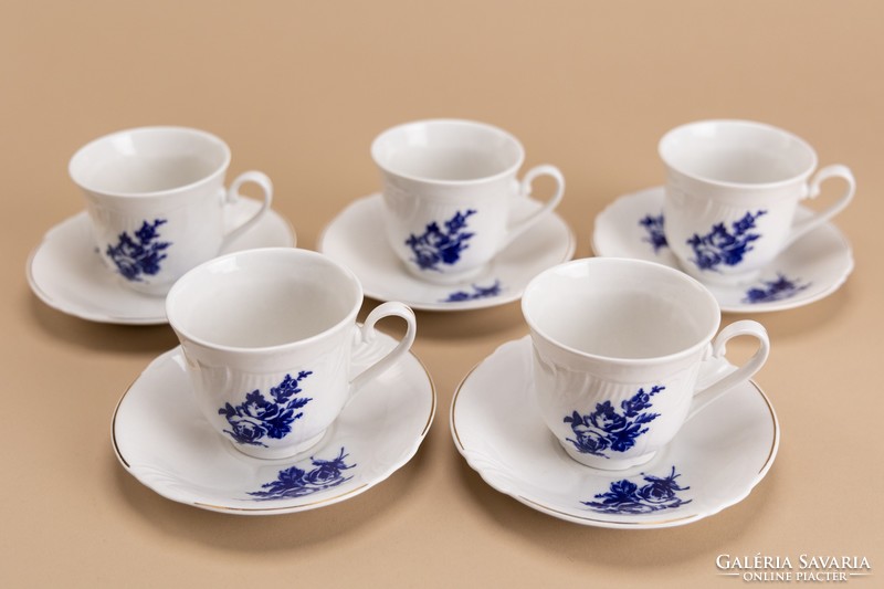 Porcelán csésze és alátét tányér, 5 darabos, barokkos, Bone China, régi.