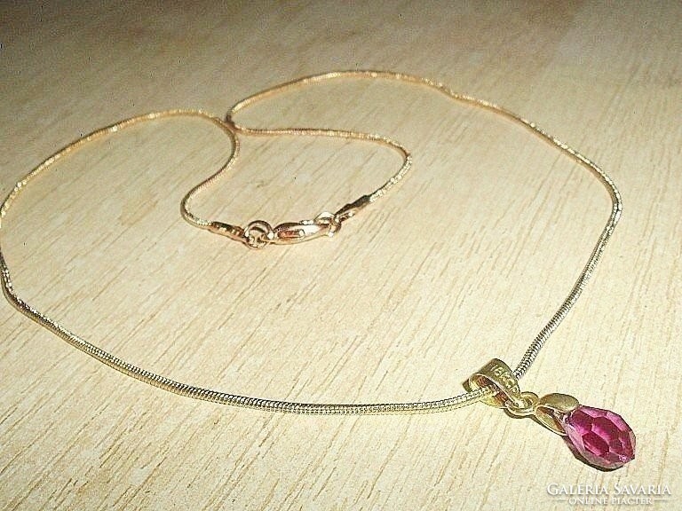 Swarovski ruby shiny crystal drop gold gold filled necklace