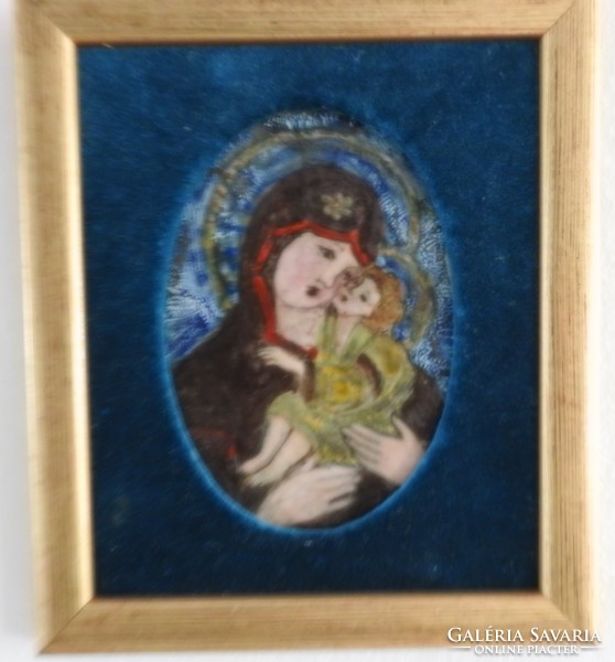 Nagy Gy. Margit : Szűz Mária a kisdeddel 2  - tűzzománc kép