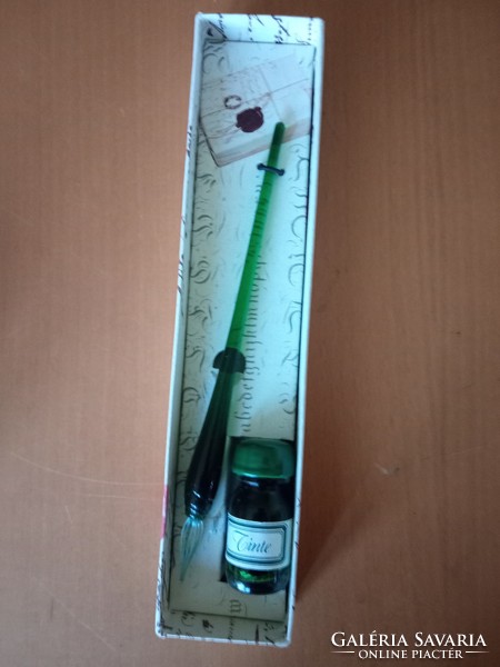 Fabulous green glass pen with green ink in its original box