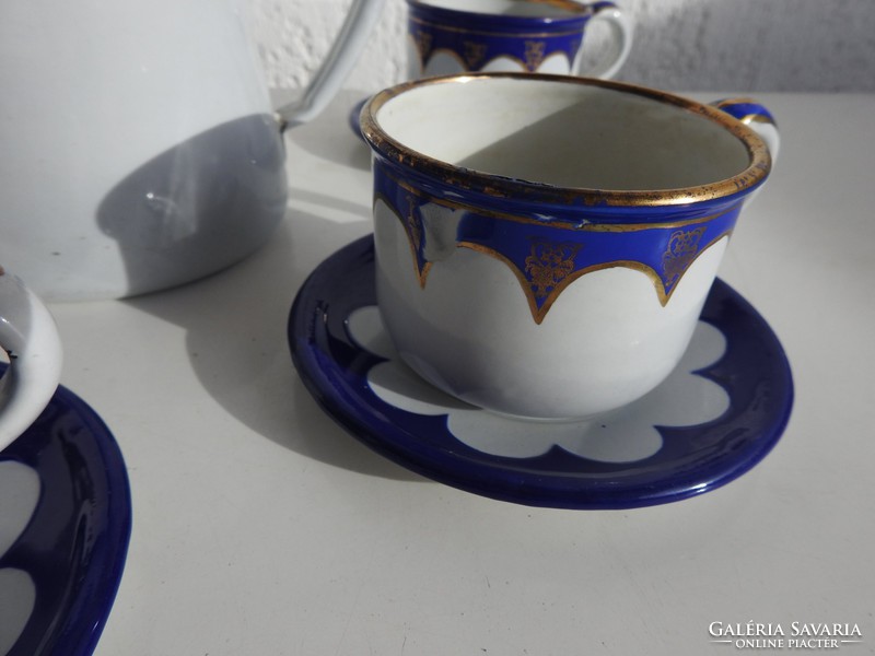 Lampert luxus kék - arany dekoros zománc kávés / teás készlet - 70 éves