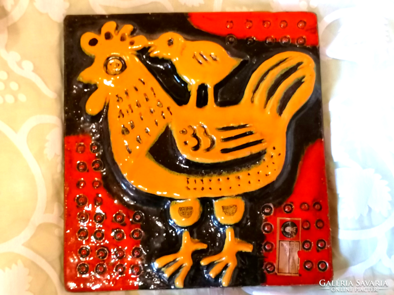 Craftsman hen. Chick pyrogranite wall decoration