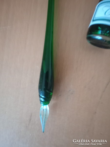 Fabulous green glass pen with green ink in its original box