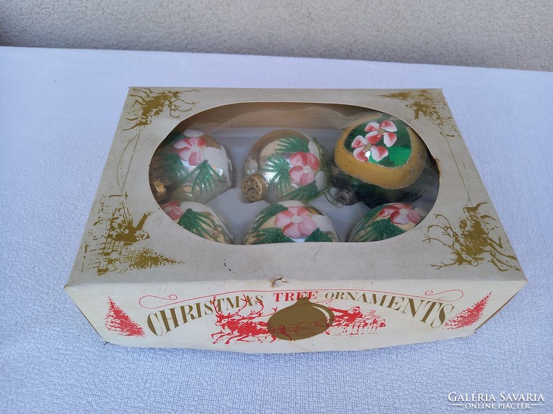 Retro, régi, csehszlovák, üveg karácsonyfadíszek eredeti dobozukban 2.
