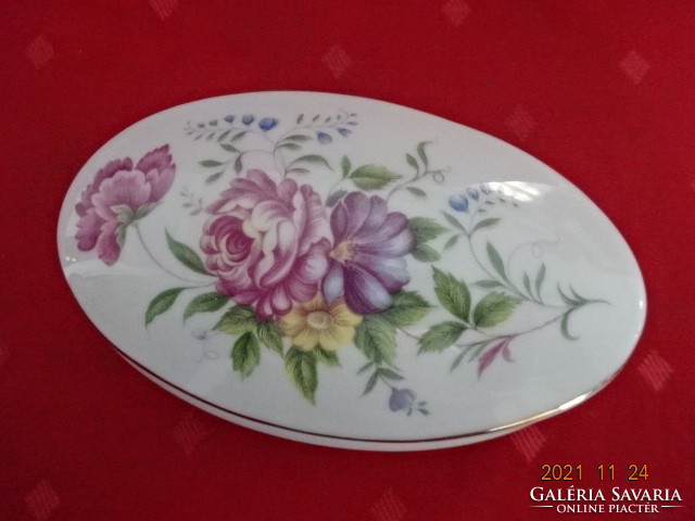 Hollóházi porcelán bonbonier, ovális, rózsaszín virágos. Vanneki!