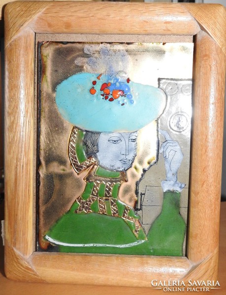Somogyi Gábor tűzzománc - Középkori nő portréja