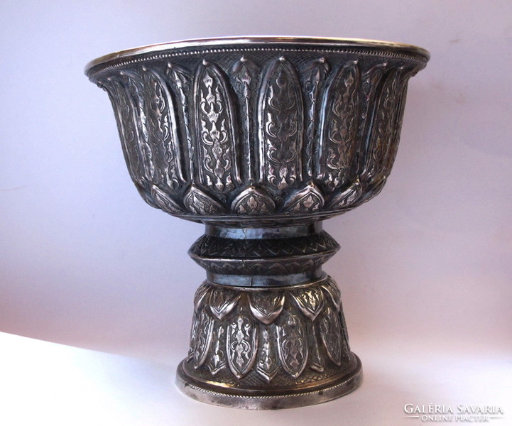 Antique Thai silver Buddhist altar bowl.