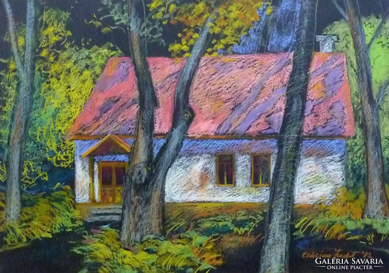 Judit Craciun: forest house (oil pastel paper 50x70 cm)