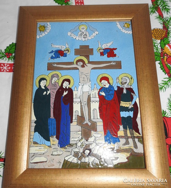 Jesus on the Cross - Fire Enamel Mural (Large Size) 000000000