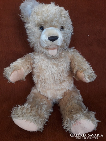 Old weeping straw teddy bear with one ear, 51 cm