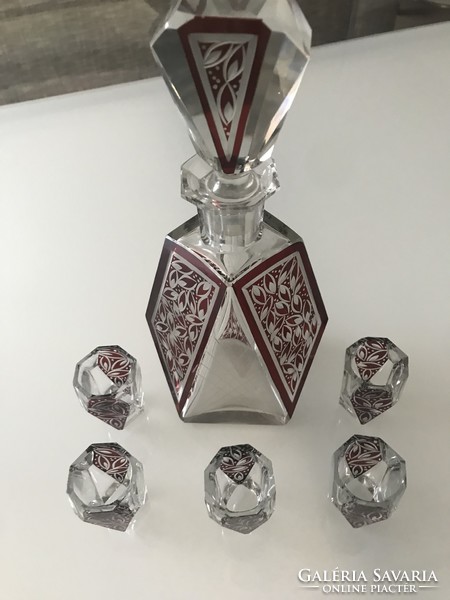 Art deco Karl Palda likőrös készlet a Haida üveghutából