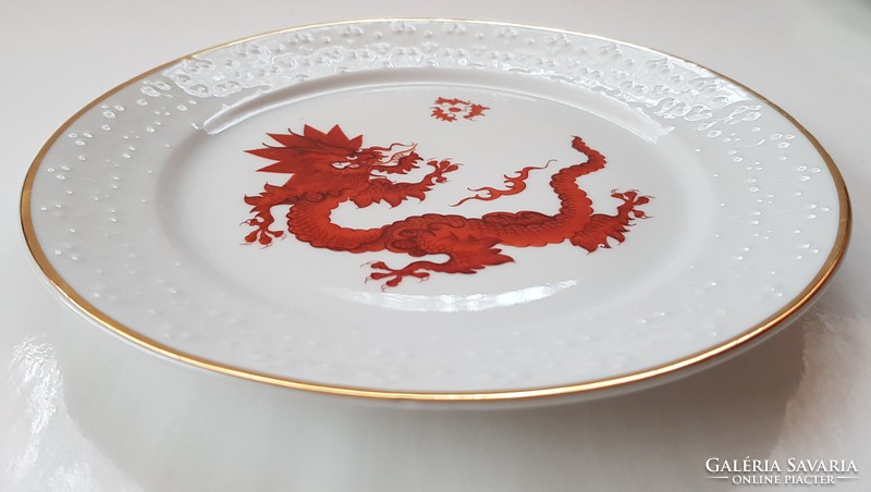 Meißner porcelántányér kézzel festett Ming vörössárkány minta vintage PGH 70-es évek