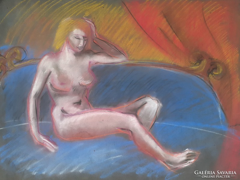 Nude on the cloth in colored pastel, unknown