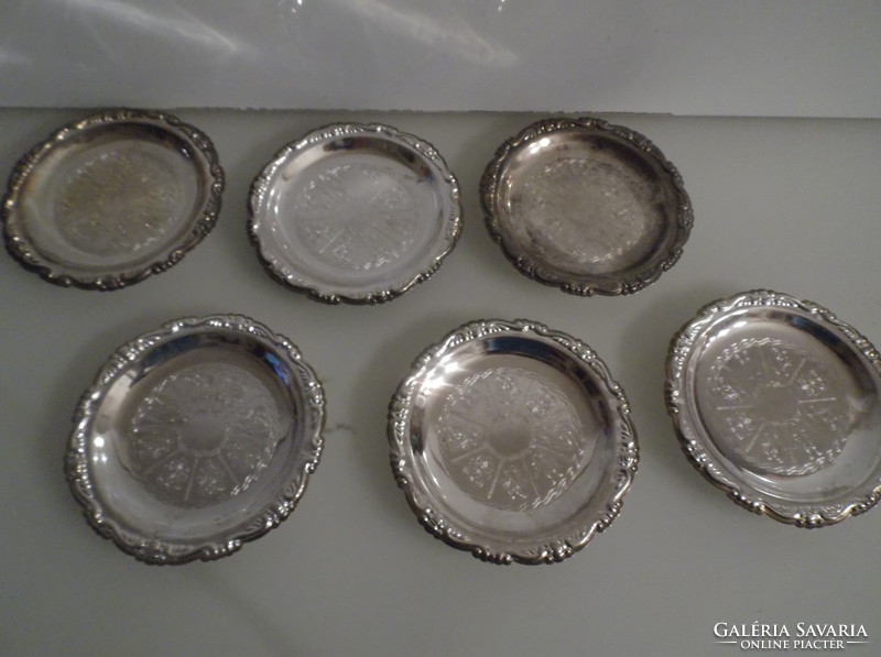 Coasters - 6 pcs - silver-plated - engraved - embossed - 10 cm - thick - German - flawless