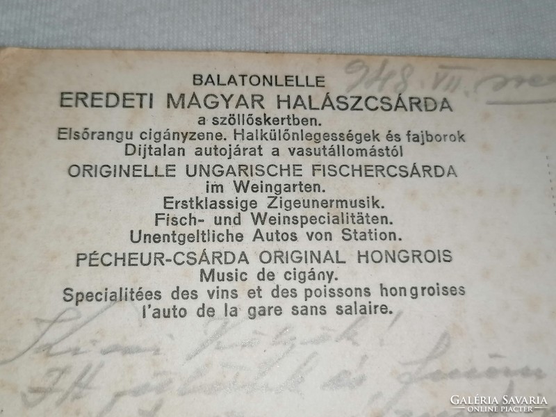 Balatonlelle Eredeti Magyar Halászcsárda RITKA  1948.   (41.)