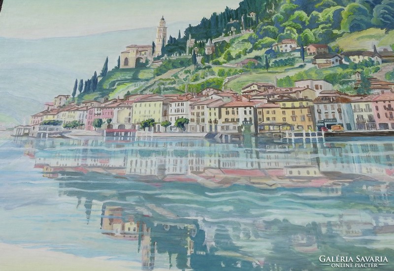 Város a tóparton _ német kortárs festő festménye