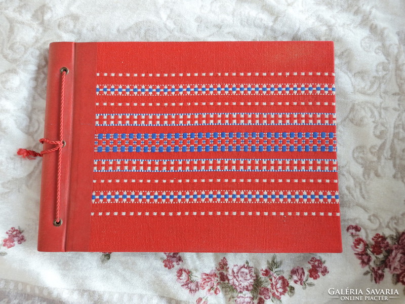 Old retro red leather and fabric covered unused - blank - photo album