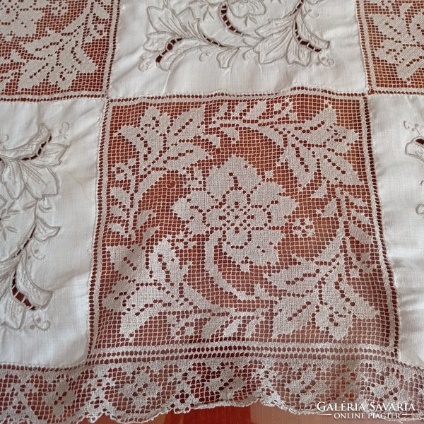 Antique embroidered / crochet tablecloth, 105 x 150 cm
