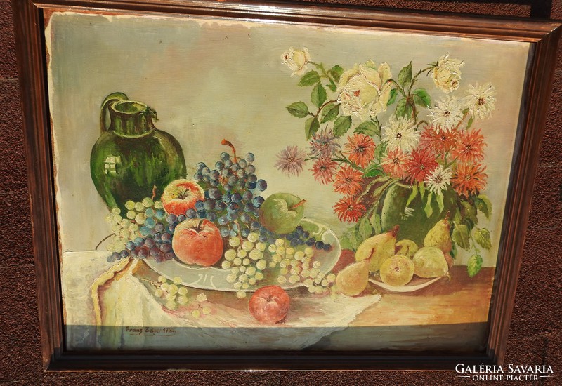 Unidentified _ antique marked flower still life with fruits