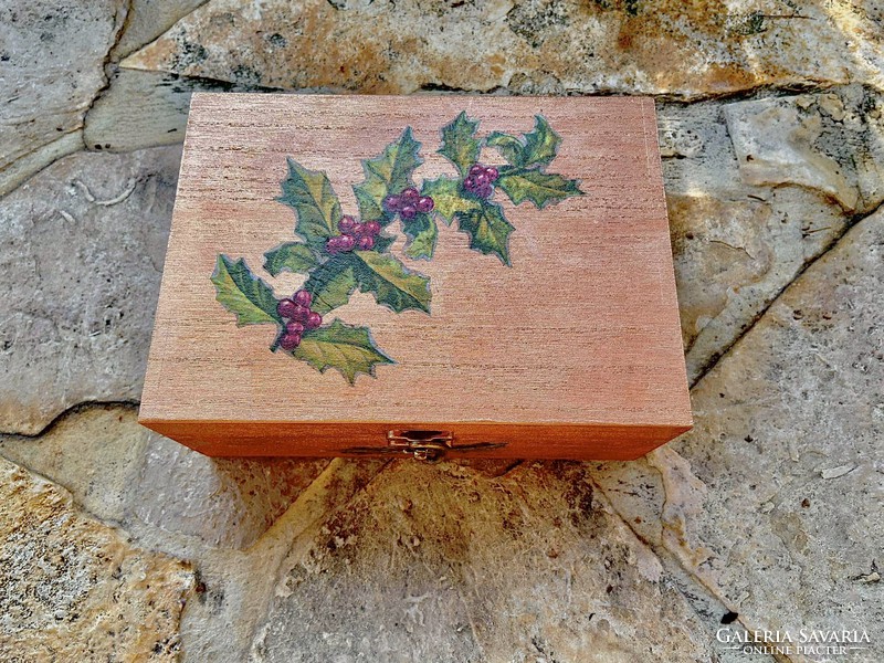 Christmas mistletoe pattern bronze decoupage tea box tea filter gift box treasure chest