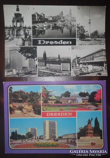 Ddr retro postcards together, 2 Dresden cityscapes